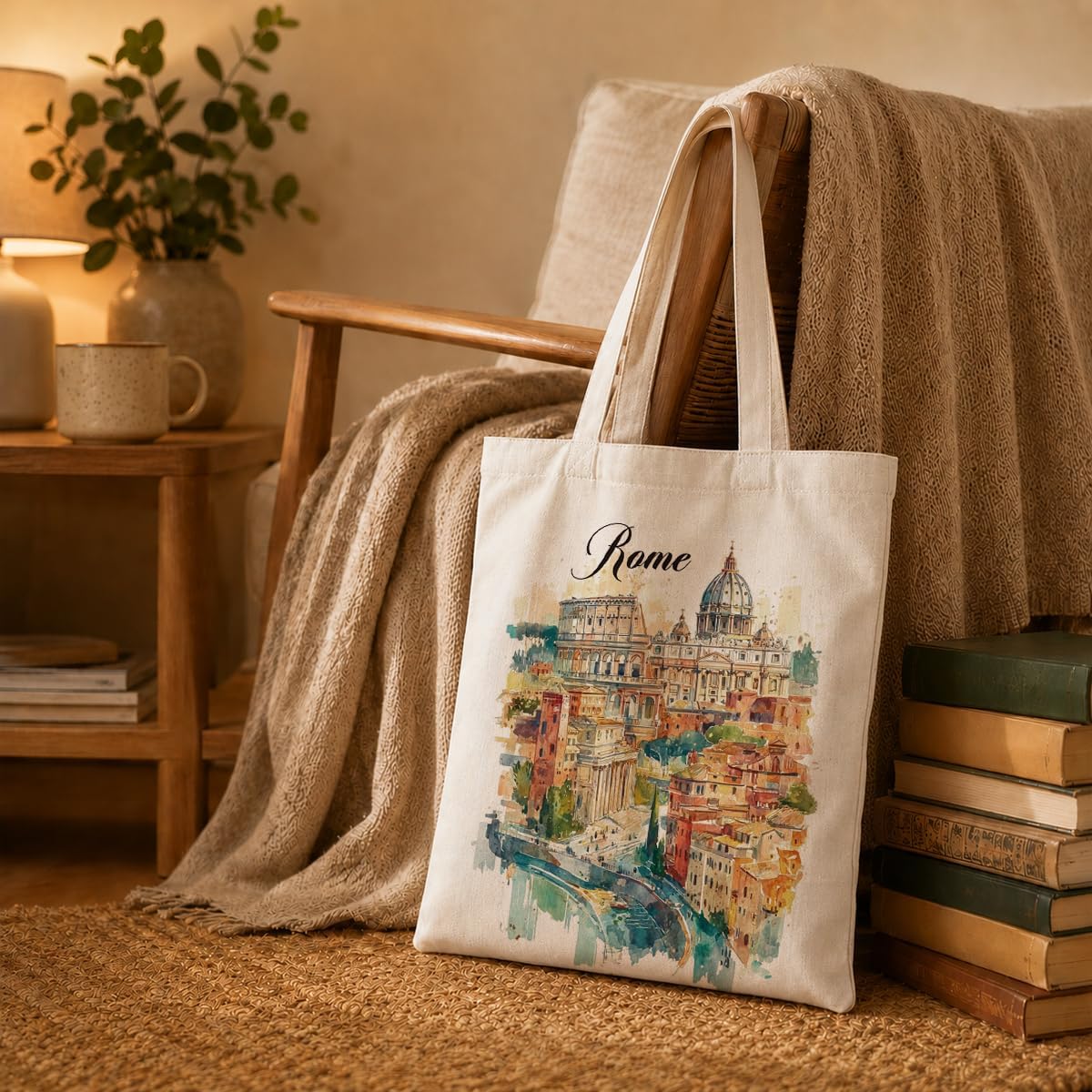 Travel Accessories Italy - Rome Watercolor Canvas Tote Bag Italy