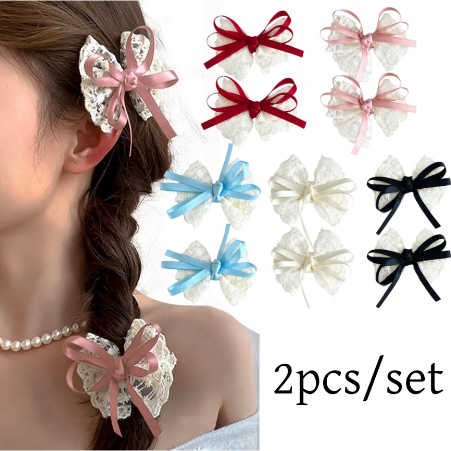 2pcs/set Cute Lace Bow Hair Cl - Travel Accessories Kids 评论和价格